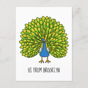 Fun bright peacock bird illustration postcard