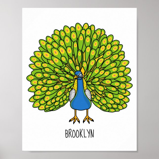Fun bright peacock bird illustration poster (Front)