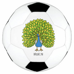Fun bright peacock bird illustration soccer ball