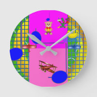 Fun Bright Pink Blocks on Gold Ring Wall Clock