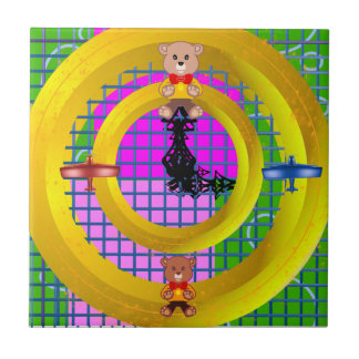 Fun Bright Pink Blocks on GoldRing Green Geometric Tile