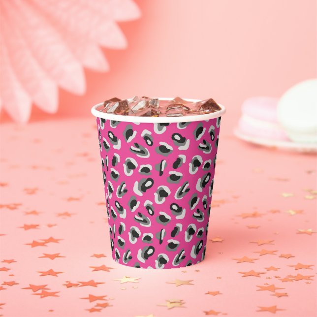 Fun Bright Pink Camo/Animal Print Paper Cups (Insitu)