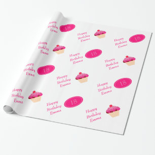 Fun, Bright Pink Cupcake Any Age Birthday Gift Wrapping Paper