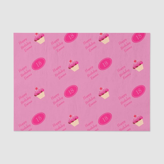 Fun, Bright Pink Cupcake Any Age Birthday Tissue Paper (Front)