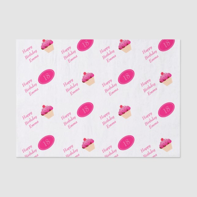 Fun, Bright Pink Cupcake Any Age Birthday Tissue Paper (Front)