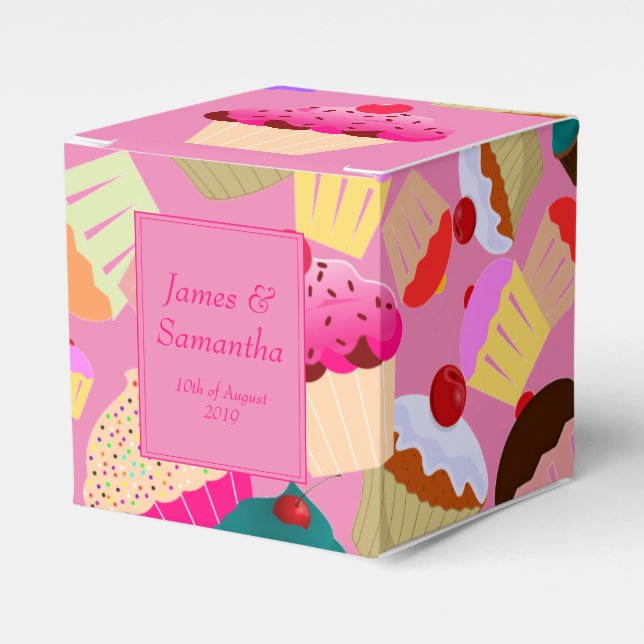 Fun, Bright Pink Cupcake  - Wedding Favour Box (Front Side)