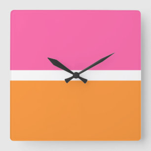 Fun Bright Pink Orange Banded Colour Blocks Square Wall Clock