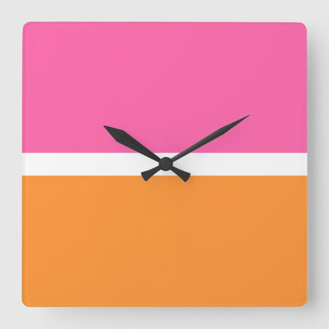 Fun Bright Pink Orange Banded Colour Blocks Square Wall Clock (Front)