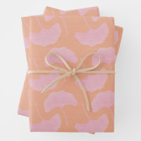 Fun Bright Pink & Orange Textured Gingko Leaves