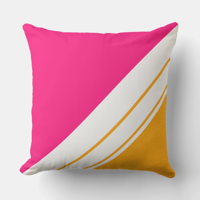 Fun Bright Pink Yellow Orange White Racing Stripes Cushion (Front)