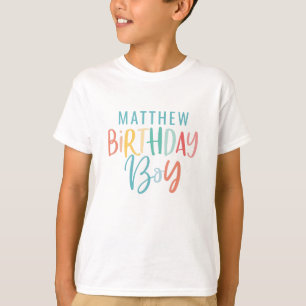 Fun bright rainbow script birthday boy T-Shirt
