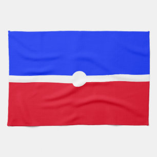 Fun Bright Red Royal Blue Colour Block White Band Tea Towel