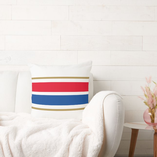 Fun Bright Red White Deep Blue Racing Stripes Cushion (Couch)