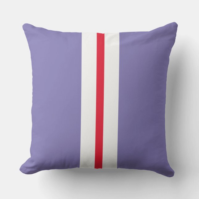 Fun Bright Red White Light Purple Racing Stripes  Cushion (Front)