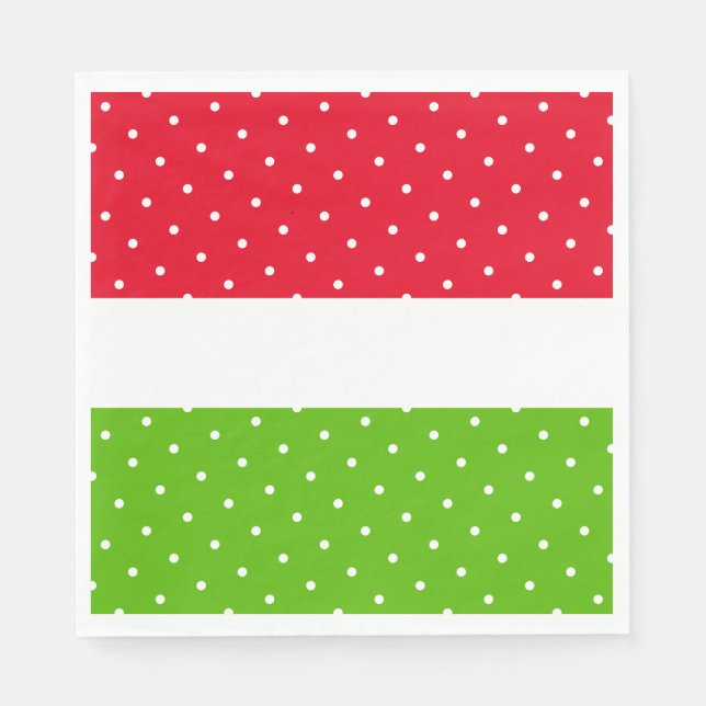 Fun Bright Red White Lime Green Stripes Polka Dots Napkin (Front)