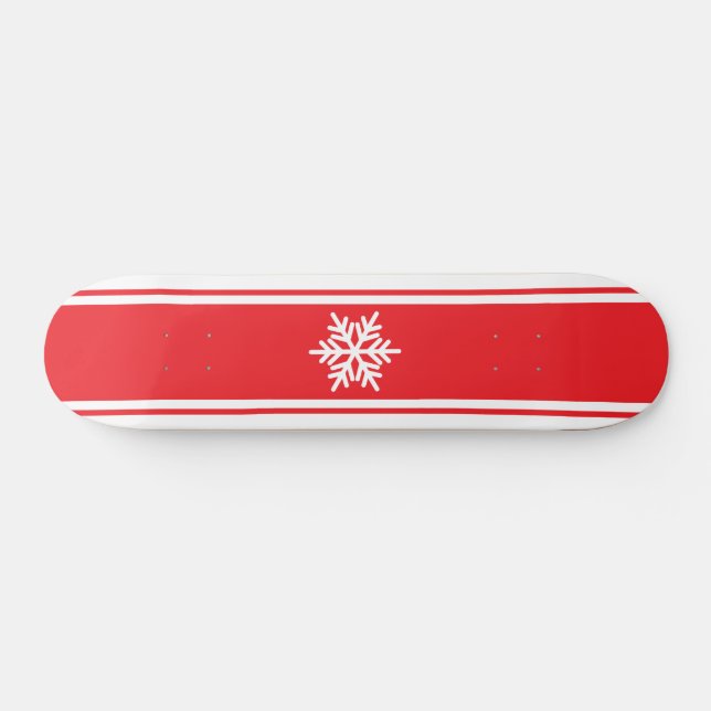 Fun Bright Red White Racing Stripes Snowflake Skateboard (Horz)