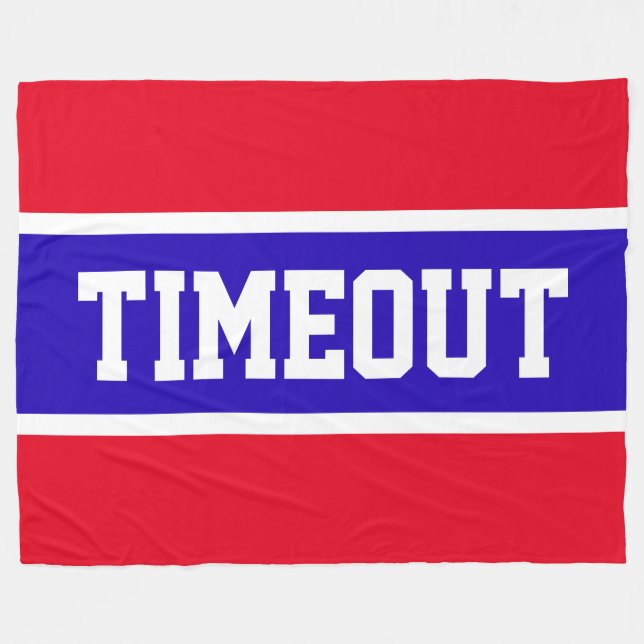 Fun Bright Red White Royal Blue Stripes "TIMEOUT" Fleece Blanket (Front (Horizontal))