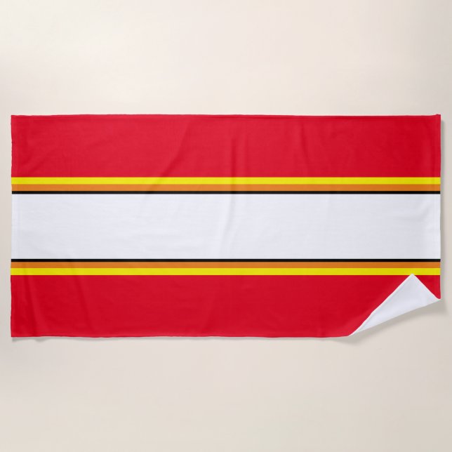 Fun Bright Red White Yellow Black Racing Stripes Beach Towel (Front)