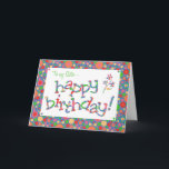 Fun Bright Spots Pattern on Blue Sister Birthday Card<br><div class="desc">A colourful  Birthday Card for a Sister,  with multicoloured lettering and a bright,  bubbly,  spotty pattern. You can change the inside message if you wish.</div>