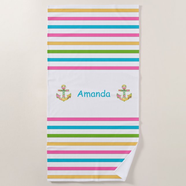 Fun Bright Striped Nautical Beach Towel (Front)