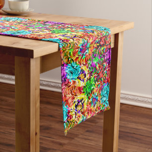 Fun Bright Summery Colours Paint Splatter Art Medium Table Runner