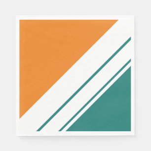 Fun Bright Teal Orange Wide White Racing Stripes Napkin