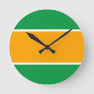 Fun Bright Wide Golden Orange White Green Stripes Round Clock