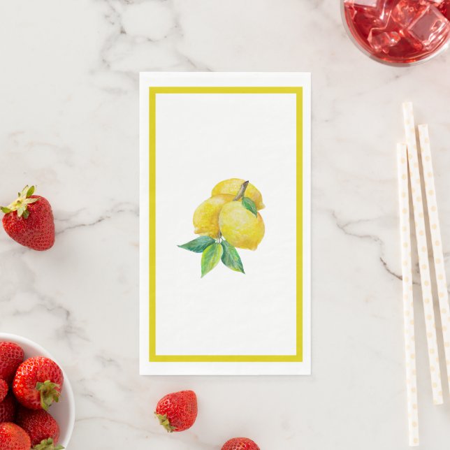 Fun Bright Yellow Lemons and Leaves Paper Napkin (Insitu)