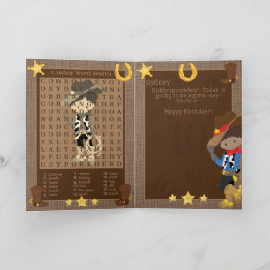 Fun Brown Boys Cowboy Word Search Happy Birthday Card