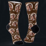 Fun Brown Newlyweds Photo Pattern Socks<br><div class="desc">These fun brown newlyweds photo pattern wedding dress or casual socks feature the couple's photo and white hearts in an offset pattern and their names and wedding date! These are perfect for the groom as he walks down the aisle, as a gift for the bride, as a bridal party favour,...</div>
