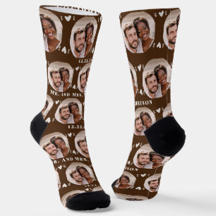Fun Brown Newlyweds Photo Pattern Socks