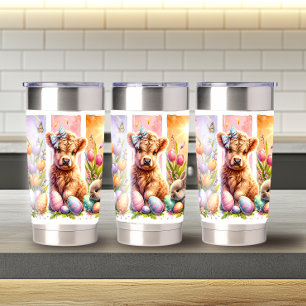 Fun Brushstroke Easter Highland Cow 20oz Insulated Tumbler