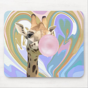 Fun Bubblegum Blowing Giraffe Liquid Swirl Blue Mouse Pad