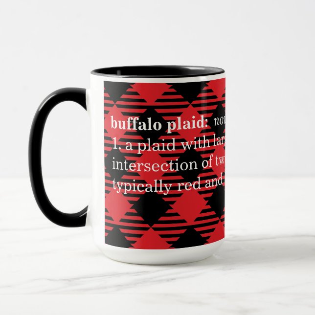 Fun "Buffalo Plaid" Coffee Mug - Red and Black (Left)