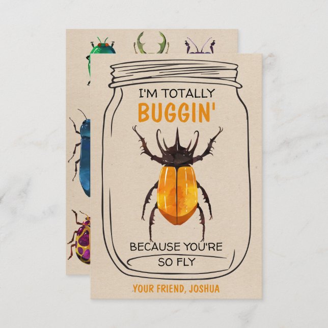 Fun Bug Valentines Day Card Beatle (Front/Back)