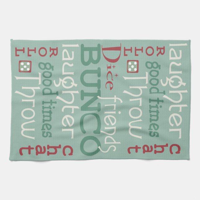 Fun Bunco Dice Friends Holiday Green & Red Tea Towel (Horizontal)