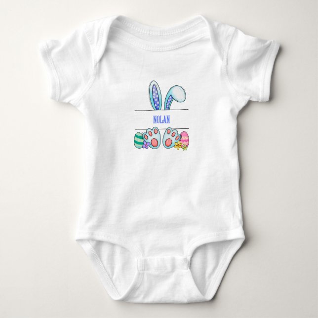 Fun bunny ears split monogram baby boy bodysuit (Front)