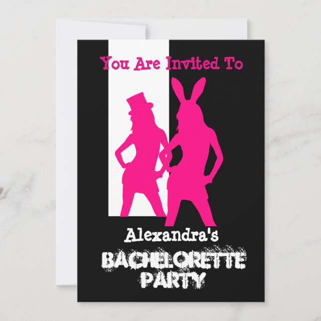 Fun bunny girl personalised bachelorette party invitation (Front)