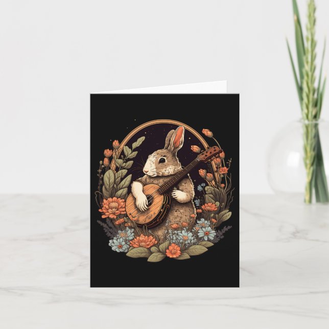 Fun Bunny Playing Banjo Guitar Music Rabbit Happy  Card (Front)
