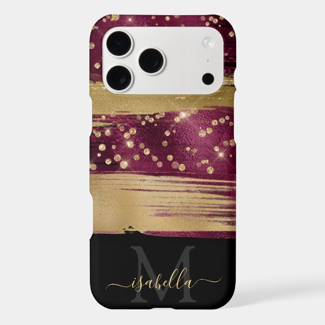 Fun Burgundy Gold Glitter Script Monogrammed (Back)