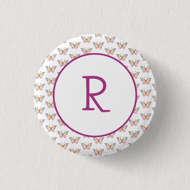 Fun Butterfly with Initial  3 Cm Round Badge (Front)