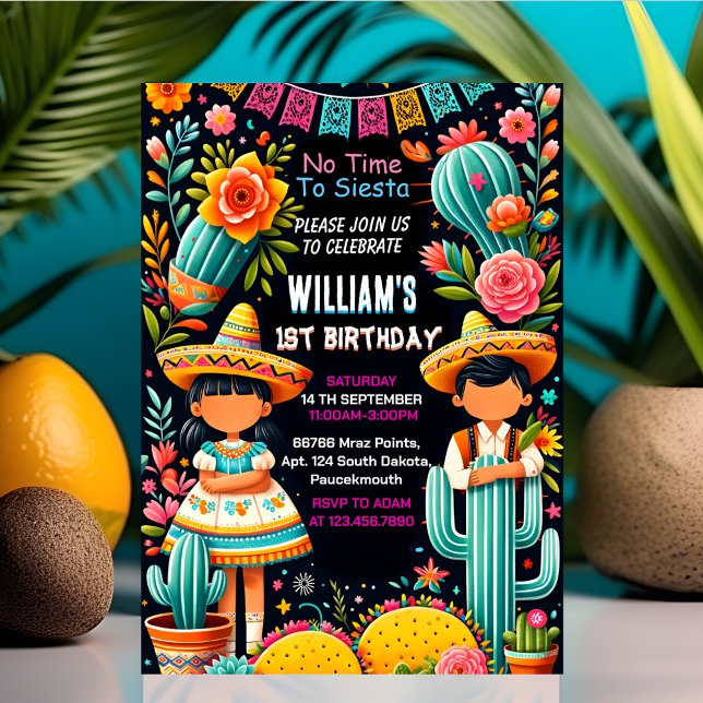 fun cactus cute uno taco first fiesta 1st Birthday Invitation (Creator Uploaded)