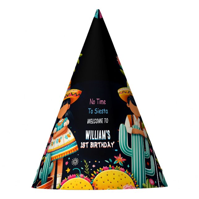 fun cactus cute uno taco first fiesta 1st Birthday Party Hat (Front)