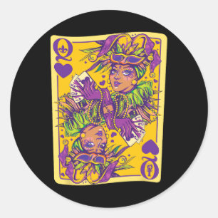 Fun Cajun Queen Of Hearts Mardi Gras Design  Classic Round Sticker