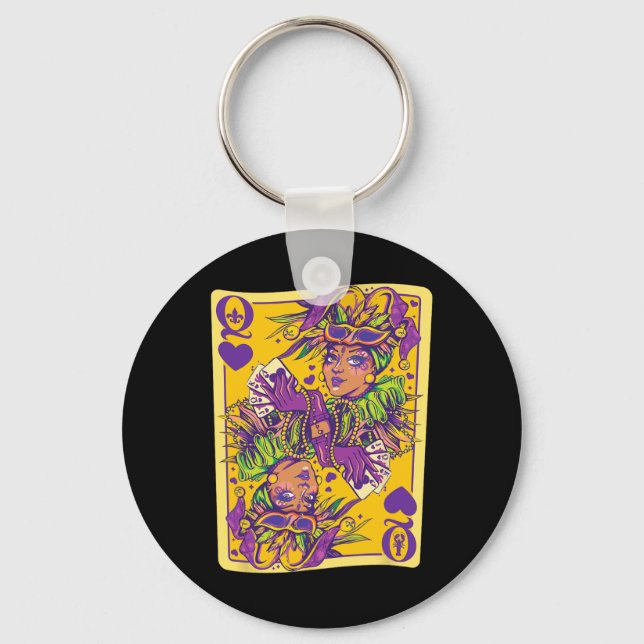 Fun Cajun Queen Of Hearts Mardi Gras Design  Key Ring (Front)