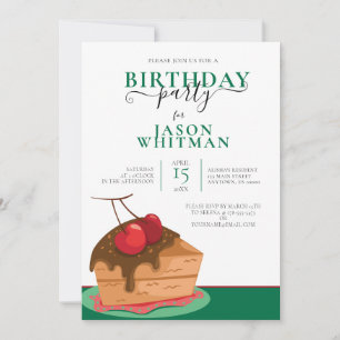 FUN CAKE WITH CHERRIES ON TOP BIRTHDAY PARTY INVITATION