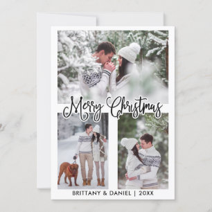 Fun Calligraphy 3 Photo Couple Christmas Holiday Card