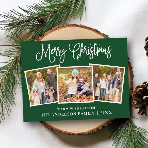 Fun Calligraphy Christmas 3 Photos Green Postcard