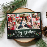 Fun Calligraphy Christmas Green Wood Holly 5 Photo Postcard<br><div class="desc">Modern Fun Calligraphy Script 5 Photo Family Photo Collage Merry Christmas Postcard includes Watercolor Christmas Holly Berries - Rustic Country Green Wood</div>