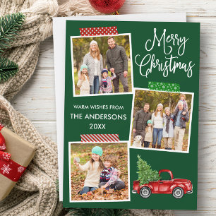 Fun Calligraphy Craft Tape Truck Christmas Green Holiday Card